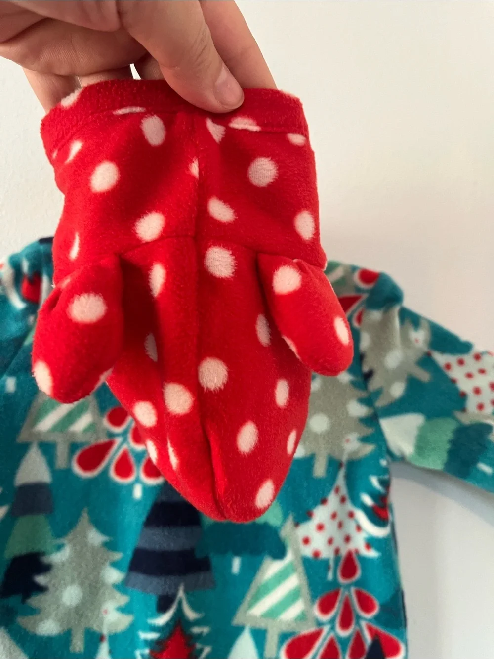 Matilda Jane Teal Holiday Tree Fleece One-Piece with Red Trim - 3 to 6 mo